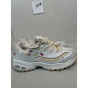 Skechers D'Lites Women's Sz 8 Bright Blossom Sneaker White Leather Athletic Shoe